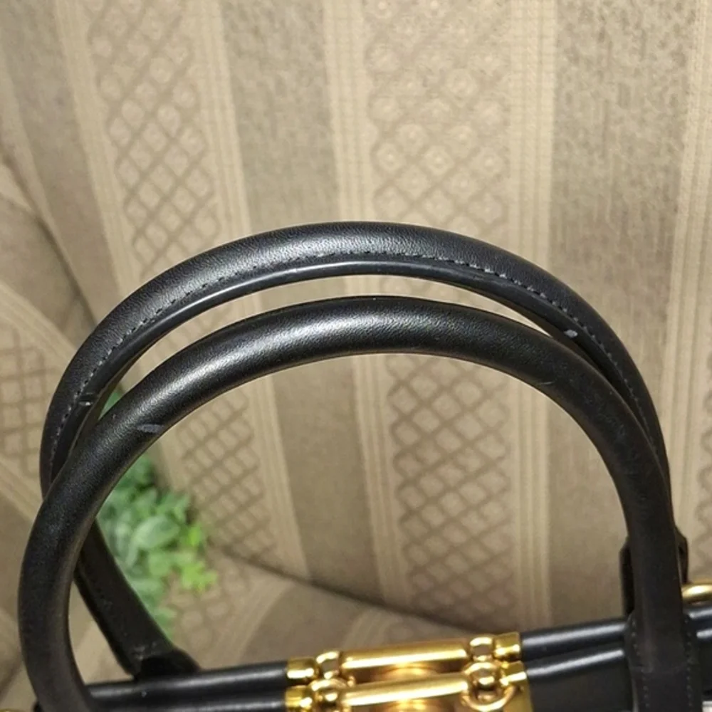 Coach Two-Tone Black and Cream Floral Appliqué Tote